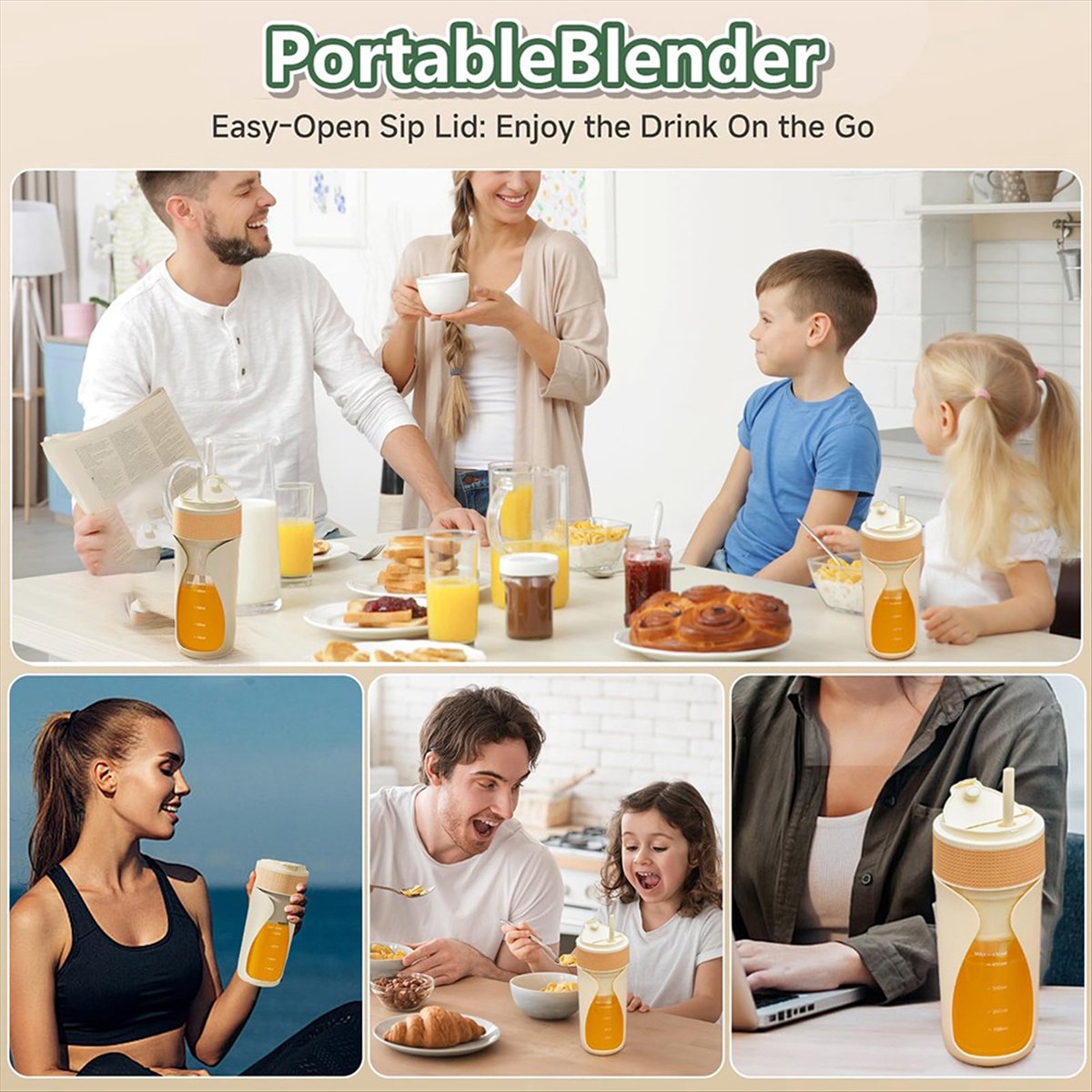 Portable Blender Usb Rechargeable - Draagbare Blenderbeker 450ml Multifunctionele blender met